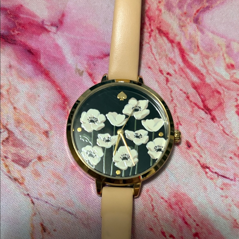 Kate Spade Floral Dial Women's Watch with Cream Strap